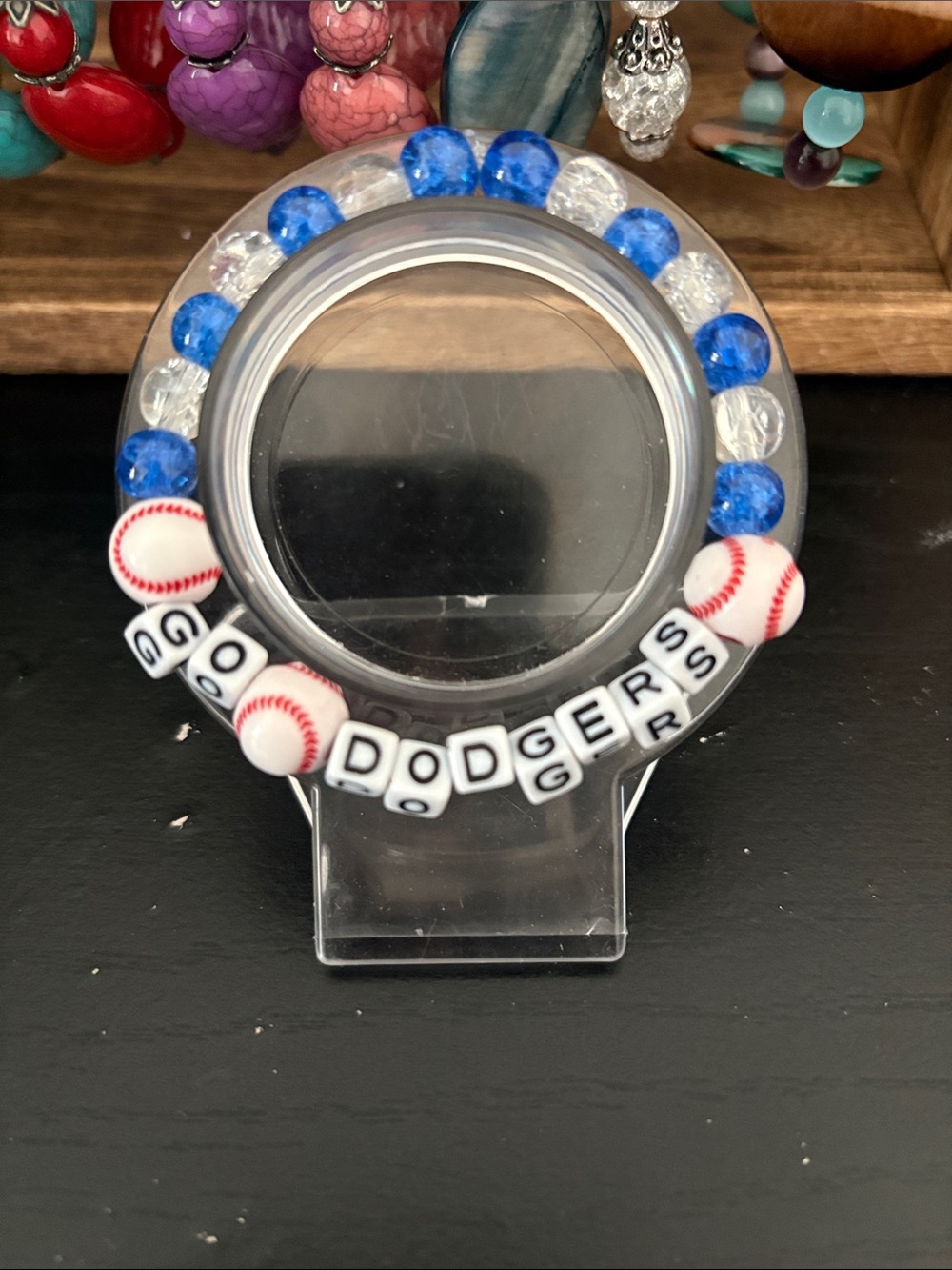 Handcrafted go dodgers beaded bracelet
